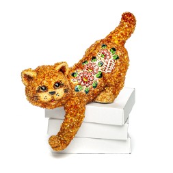 Кот с лапкой, керамика/Янтарь
