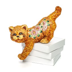 Кот с лапкой, керамика/Янтарь