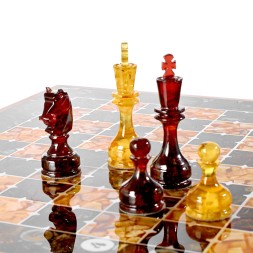 Настольная игра &quot;Шахматы Дорожные&quot; из Янтаря и дерева, 43х43