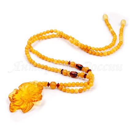 Бусы с кулоном &quot;Цветы&quot; из Янтаря (резьба) купить
