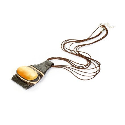 Колье &quot;Дуэт&quot; из Янтаря и нат кожи купить