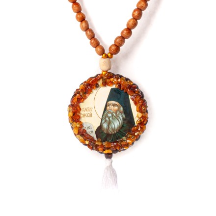 Автомобильные четки с иконами &quot;Силуан-Евгения&quot; с Янтарем купить