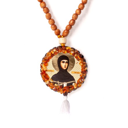 Автомобильные четки с иконами &quot;Силуан-Евгения&quot; с Янтарем купить