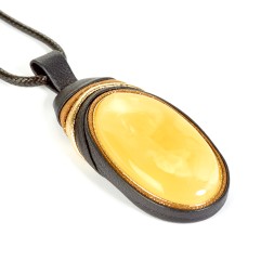 Колье &quot;Дуэт&quot; из Янтаря и нат кожи