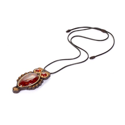 Колье &quot;Дуэт&quot; из Янтаря и нат кожи купить